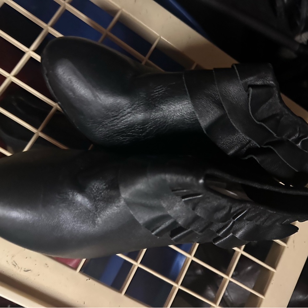Kelsi Dagger Black Ankle Boots with Ruffle Detail‎